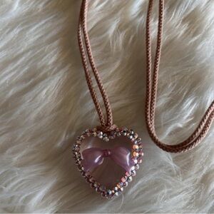 Elegant Pink Heart Pendant Necklace Tarina Tarantino Cord Wrap Choker